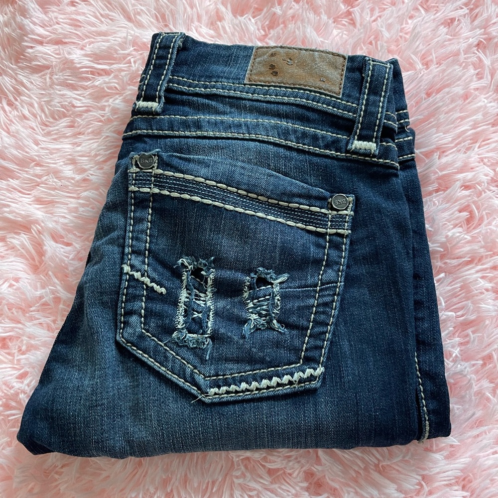 BKE Women's Dark Blue Distressed Skinny Jeans
